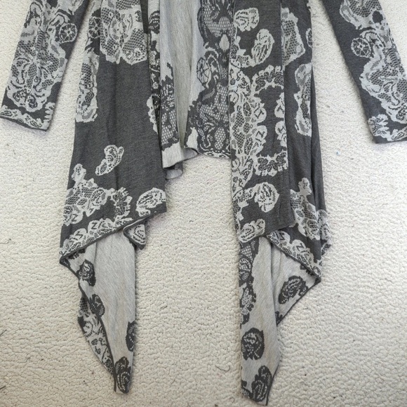 Neiman Marcus Gray Lace Waterfall Open Front Duster Sweater Cardigan Sz XL - Picture 2 of 13